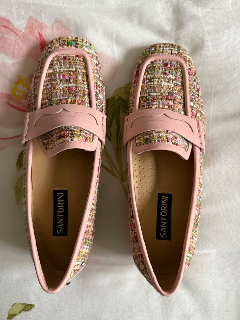 Pink Tweed Slip-On Loafers for Women Italian brand